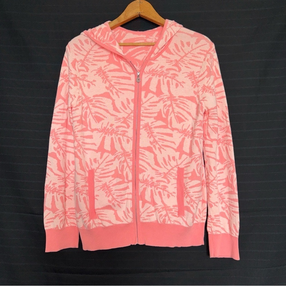 Tommy Bahama pink tropical knit long sleeve full zip hoodie sweater womens sz XS